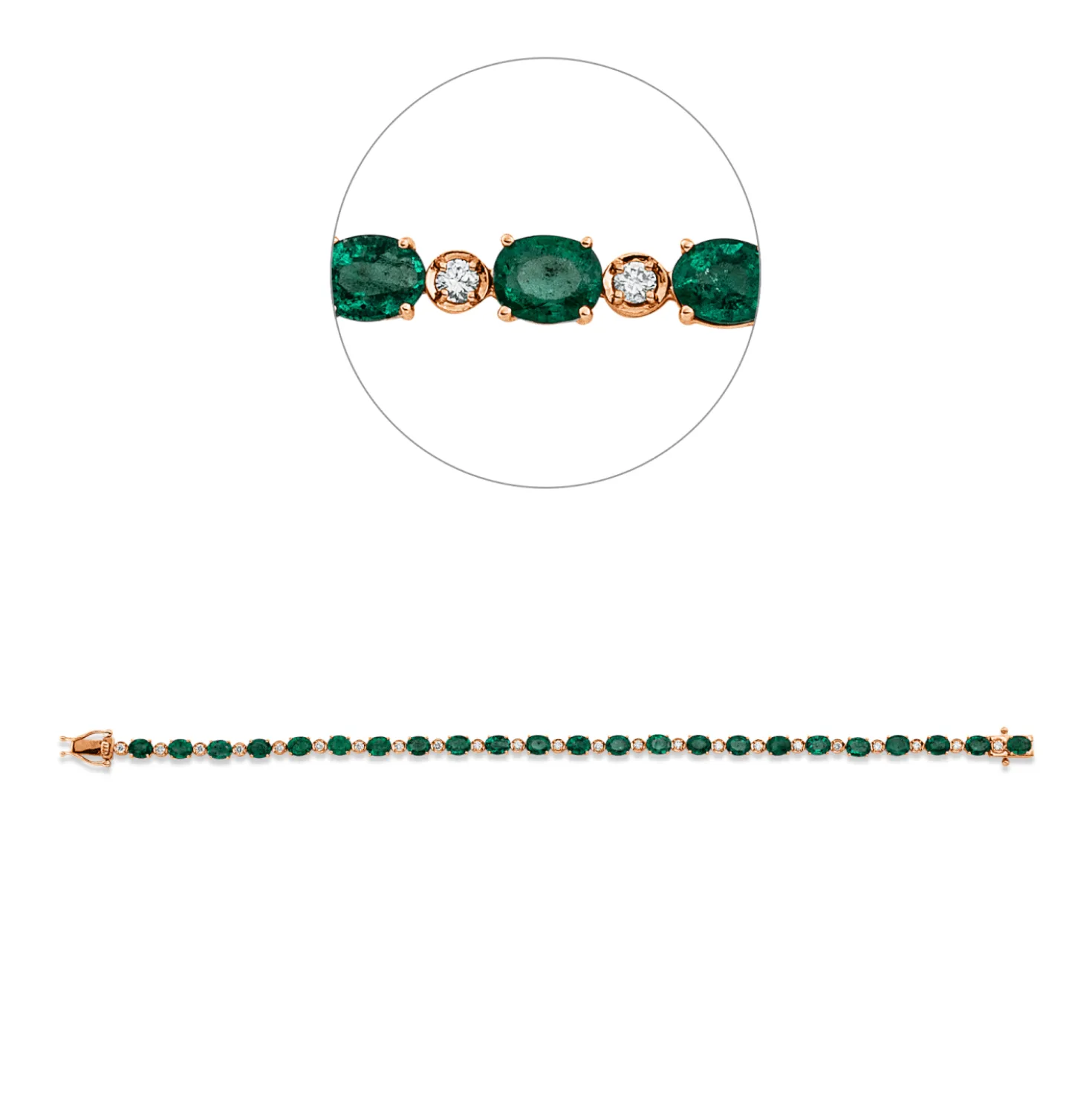 Armband aus 750 Rotgold 23 Smaragde 6,57ct grün 23 Brillanten 0,47ct F-SI