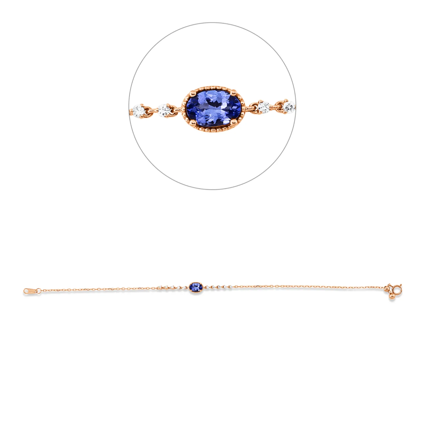 Armband aus 750 Rotgold Tansanit 0,51ct blau 10 Brillanten 0,11ct TW-PI L:17,8cm
