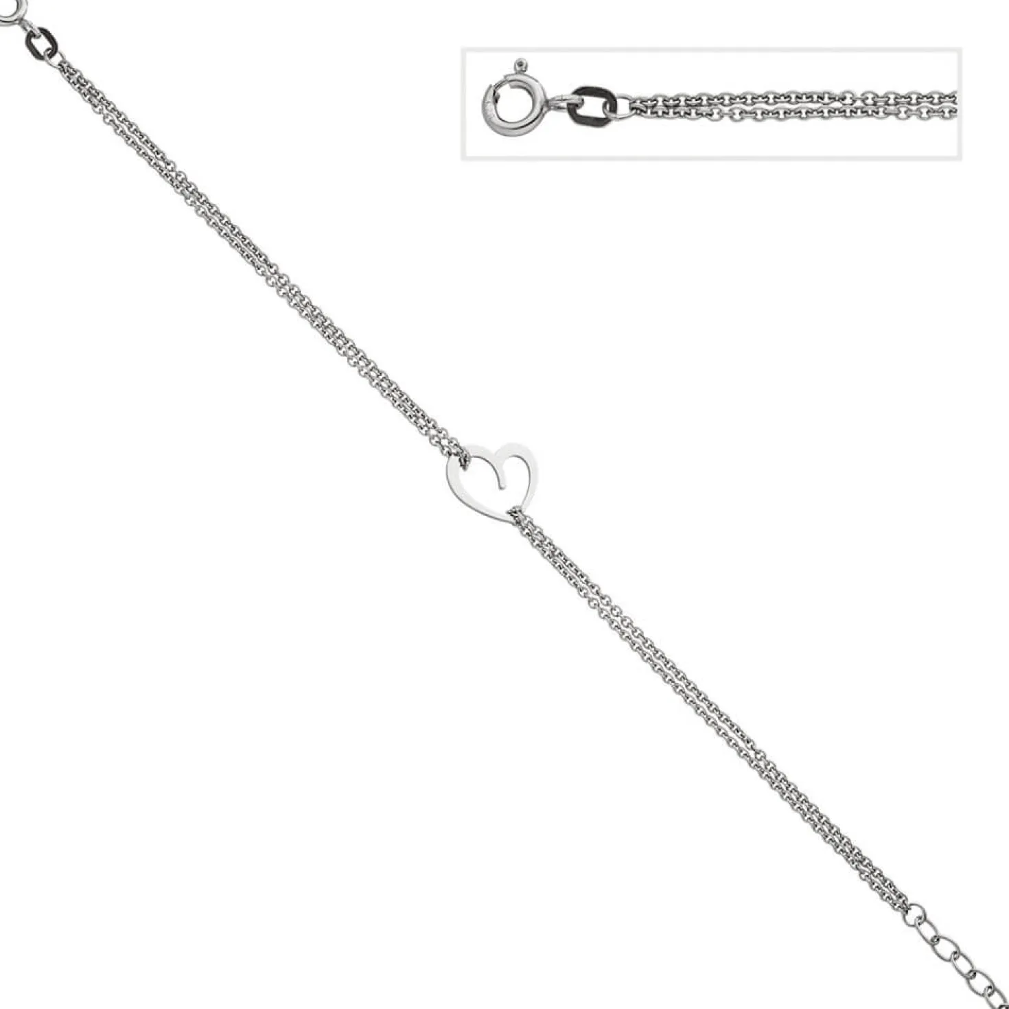 Armband aus 925 Silber mit Herz 19cm 2-reihig Armkette Armschmuck für Damen