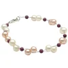 Armband aus Süßwasser-Perlen & Granat & 925 Silber dunkelrot rose-weiß Armschmuck