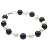 Armband aus Süßwasser Zucht-Perlen creme weiß & Onyx schwarz 925 Silber 20cm