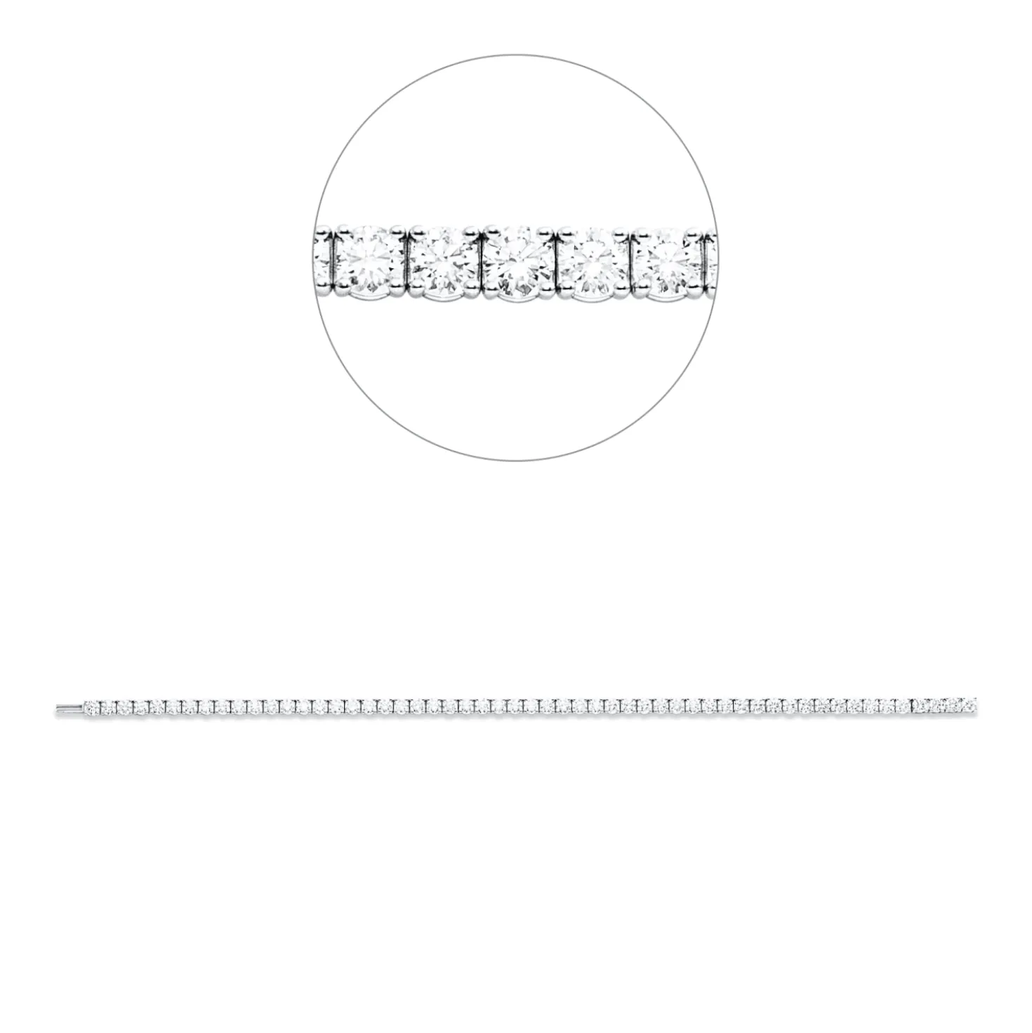 Armband aus 750 Weißgold 55 Brillanten 5,51ct TW-VSI B:3,1mm L:17,5cm 4er-Krappe