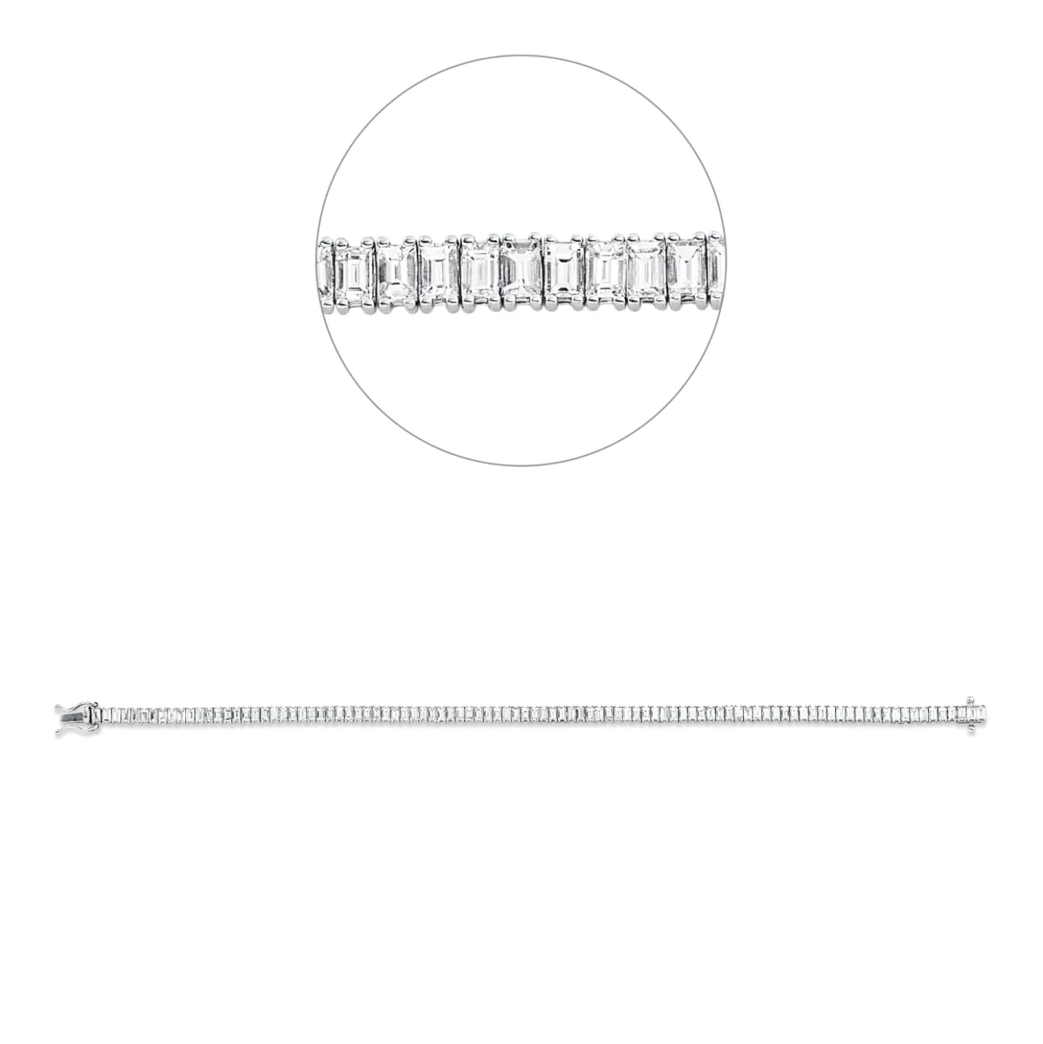 Armband aus 750 Weißgold 96 Diamanten Baguette-Schliff 4,41ct TW-SI B:3,4mm L:18cm