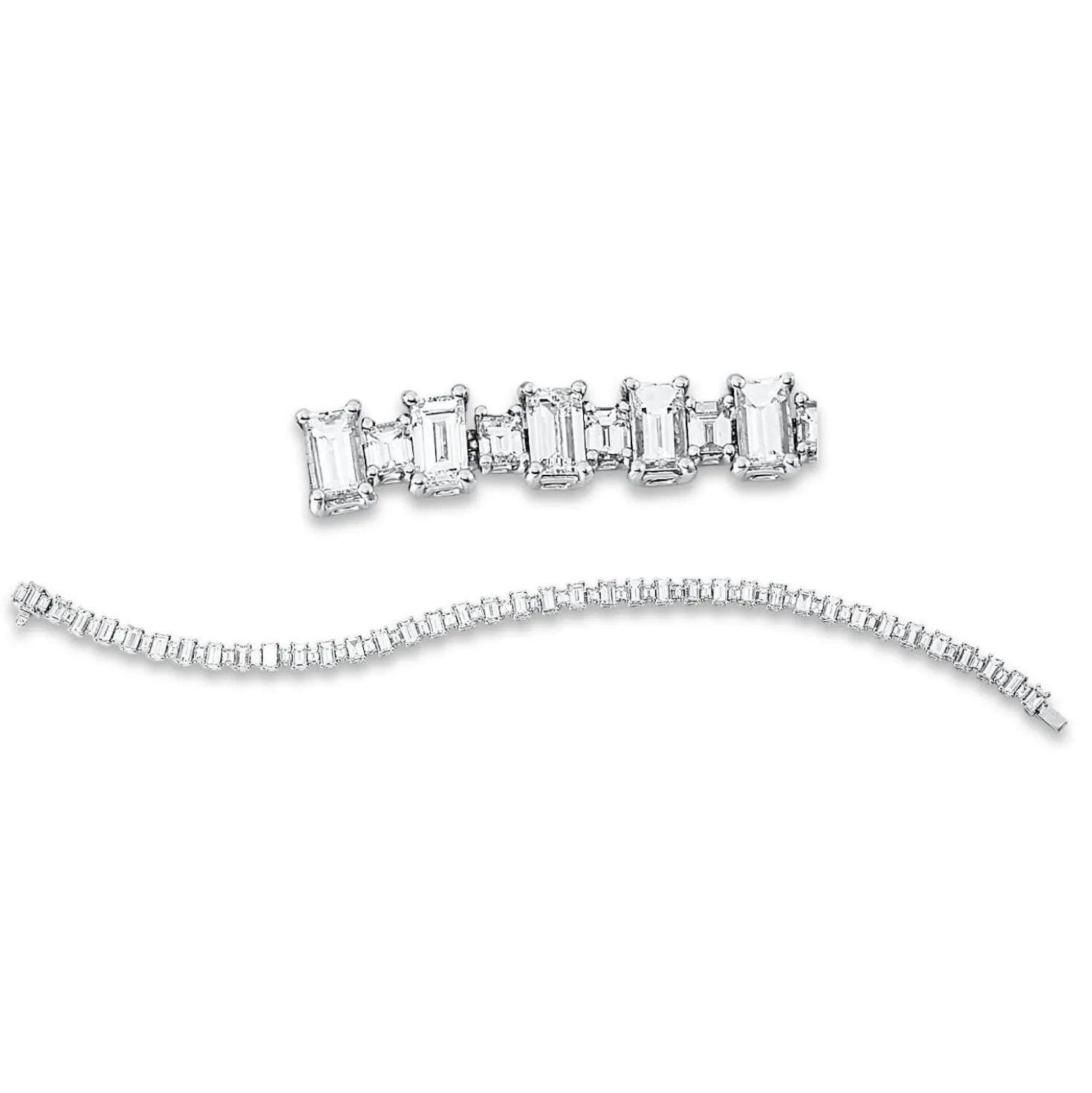 Armband aus 750 Weißgold 76 Diamanten Baguette-Schliff 8,58ct TW-VSI L:18,4cm