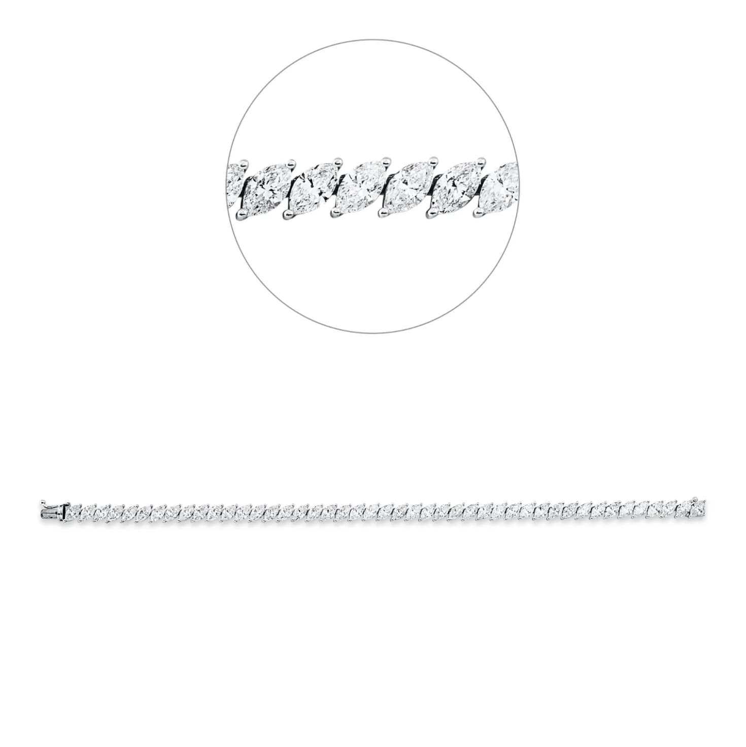 Armband aus 750 Weißgold 45 Diamanten Navette-Schliff 9,3ct F-SI B:5mm L:17,5cm