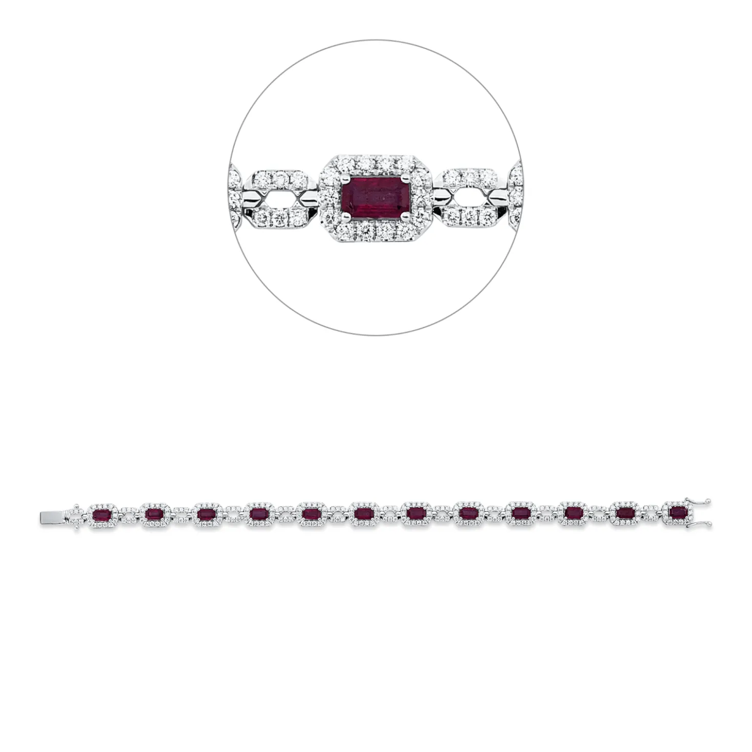 Armband aus 750 Weißgold 12 Rubine 3,76ct rot 240 Brillanten 2,24ct F-VSI