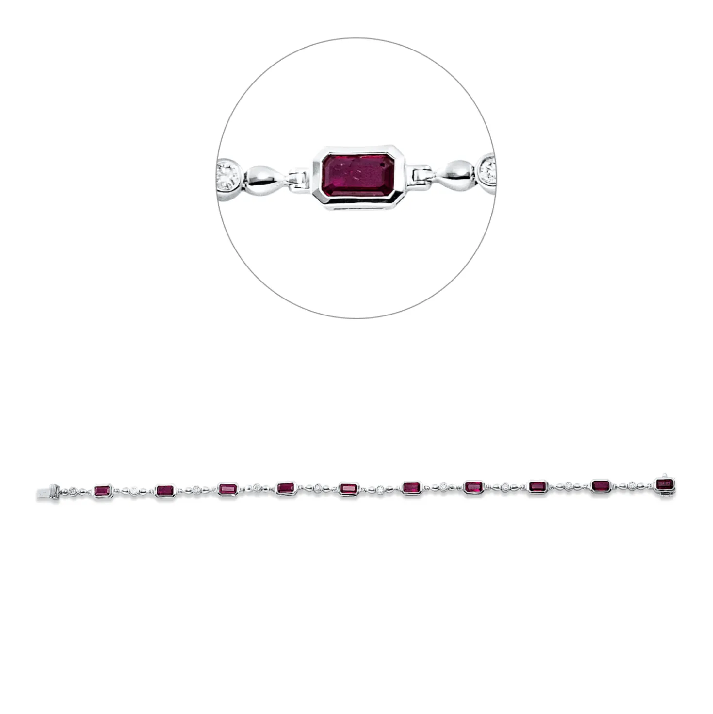 Armband aus 750 Weißgold 10 Rubine 2,73ct rot 10 Brillanten 0,21ct F-VSI L:18cm