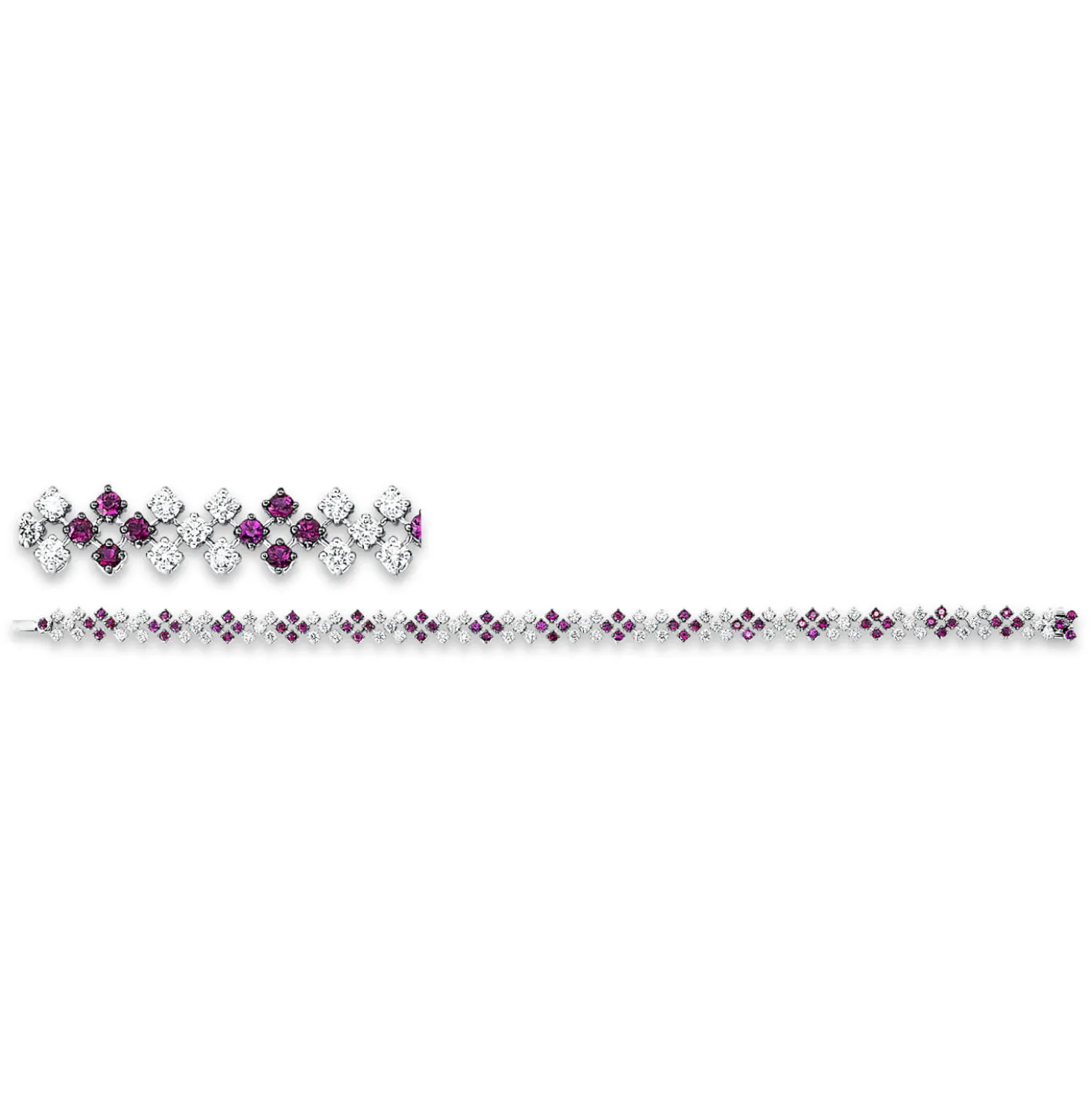 Armband aus 750 Weißgold 63 Rubine 1,77ct rot 80 Brillanten 2,04ct TW-SI