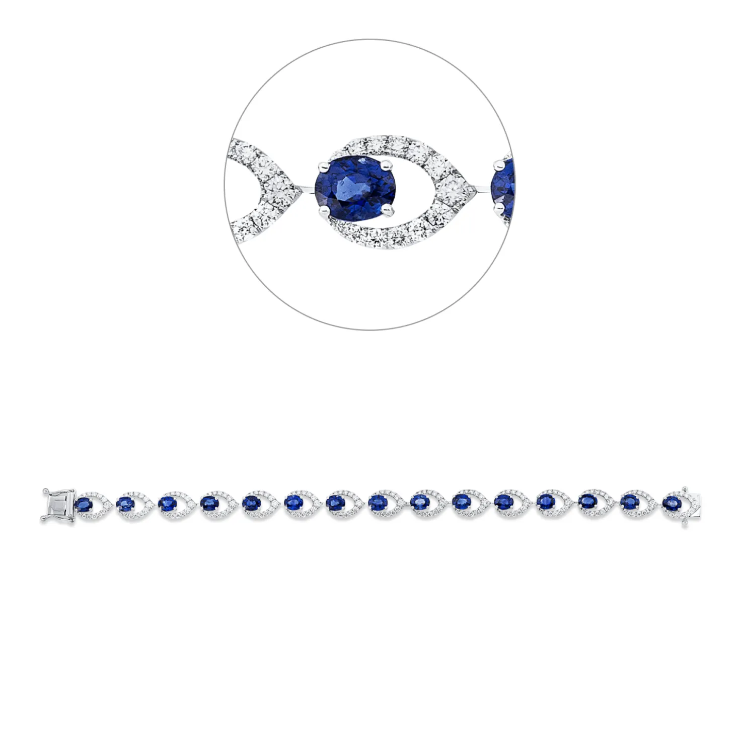 Armband aus 750 Weißgold 15 Saphire 7,36ct blau 195 Brillanten 2,06ct F-VVS/VS