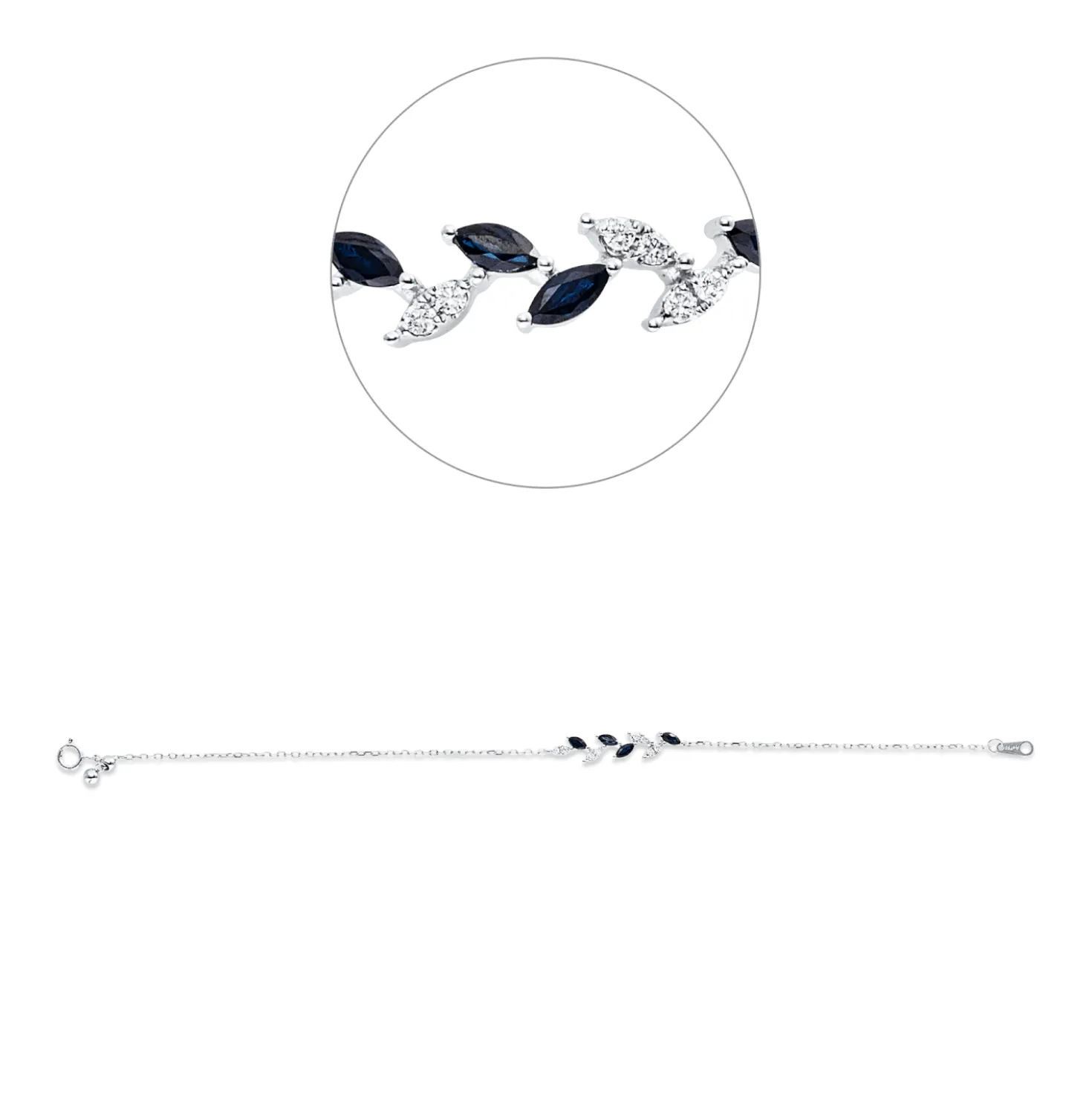 Armband aus 750 Weißgold 4 Saphire 0,41ct blau 8 Brillanten 0,08ct TW-PI
