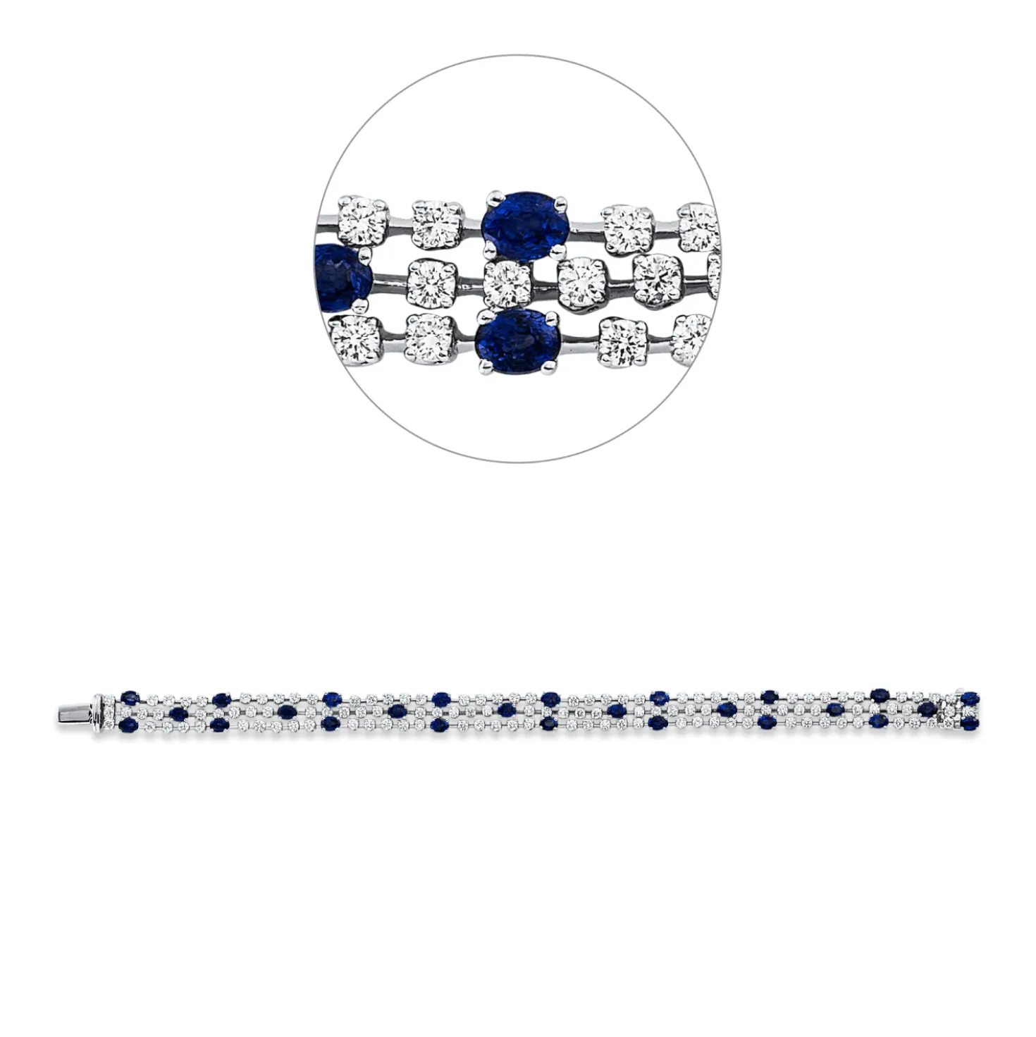 Armband aus 750 Weißgold 26 Saphire 6,47ct blau 118 Brillanten 4,32ct TW-VSI/SI