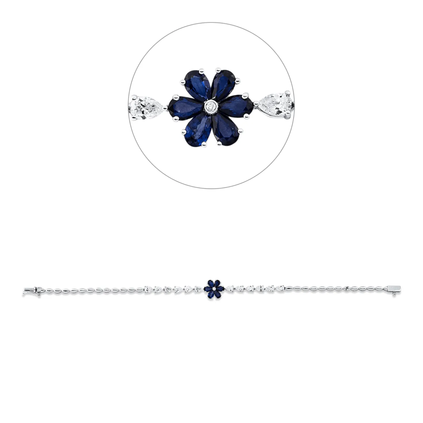 Armband aus 750 Weißgold 6 Saphire 1,31ct blau 13 Diamanten 1,94ct F-SI