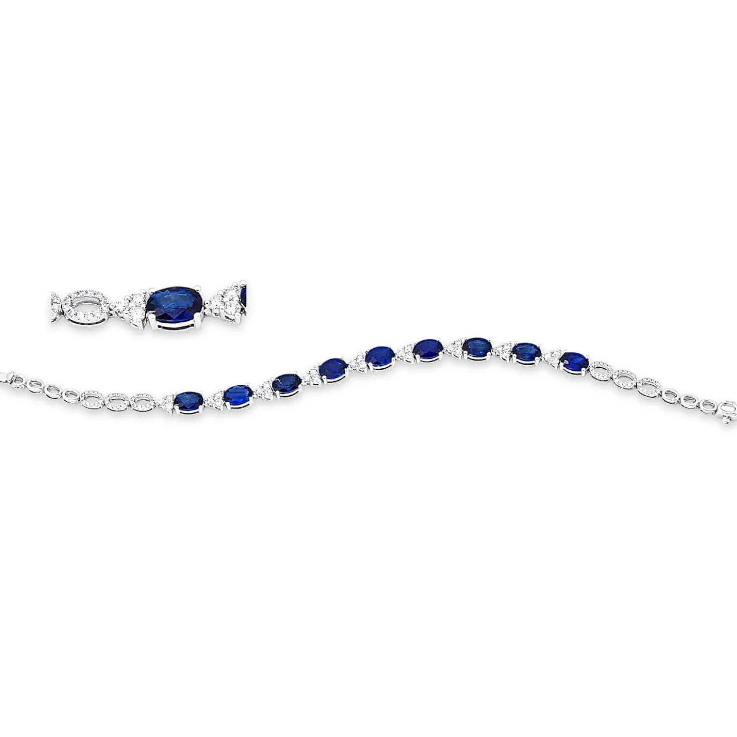 Armband aus 750 Weißgold 9 Saphire 7,94ct blau 99 Diamanten 1,21ct TW-SI L:17,8cm