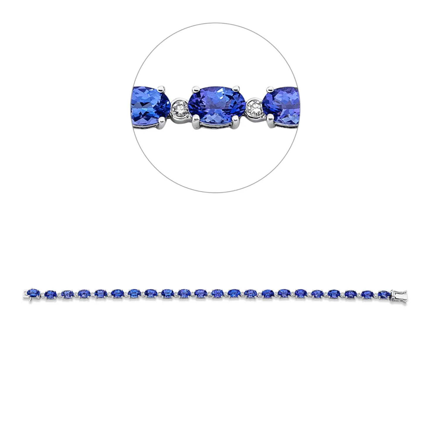 Armband aus 585 Weißgold 22 Tansanite 10,71ct blau 22 Brillanten 0,49ct TW-SI