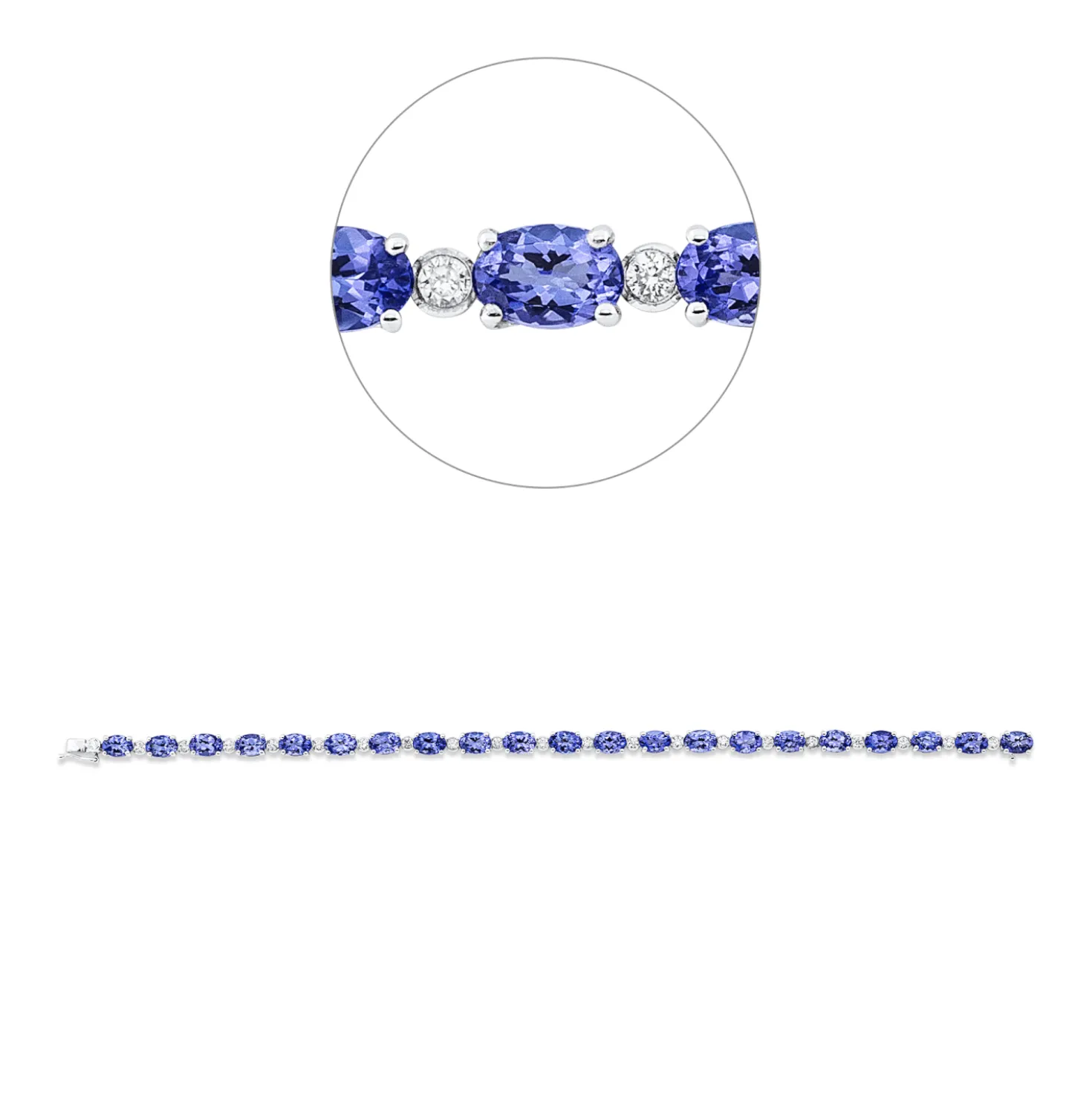 Armband aus 750 Weißgold 21 Tansanite 13,96ct blau 21 Brillanten 0,85ct TW-SI