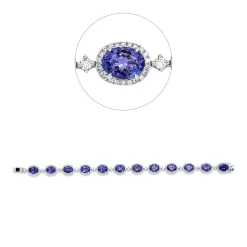 Armband aus 750 Weißgold 12 Tansanite 15,3ct blau 279 Diamanten 1,7ct TW-SI
