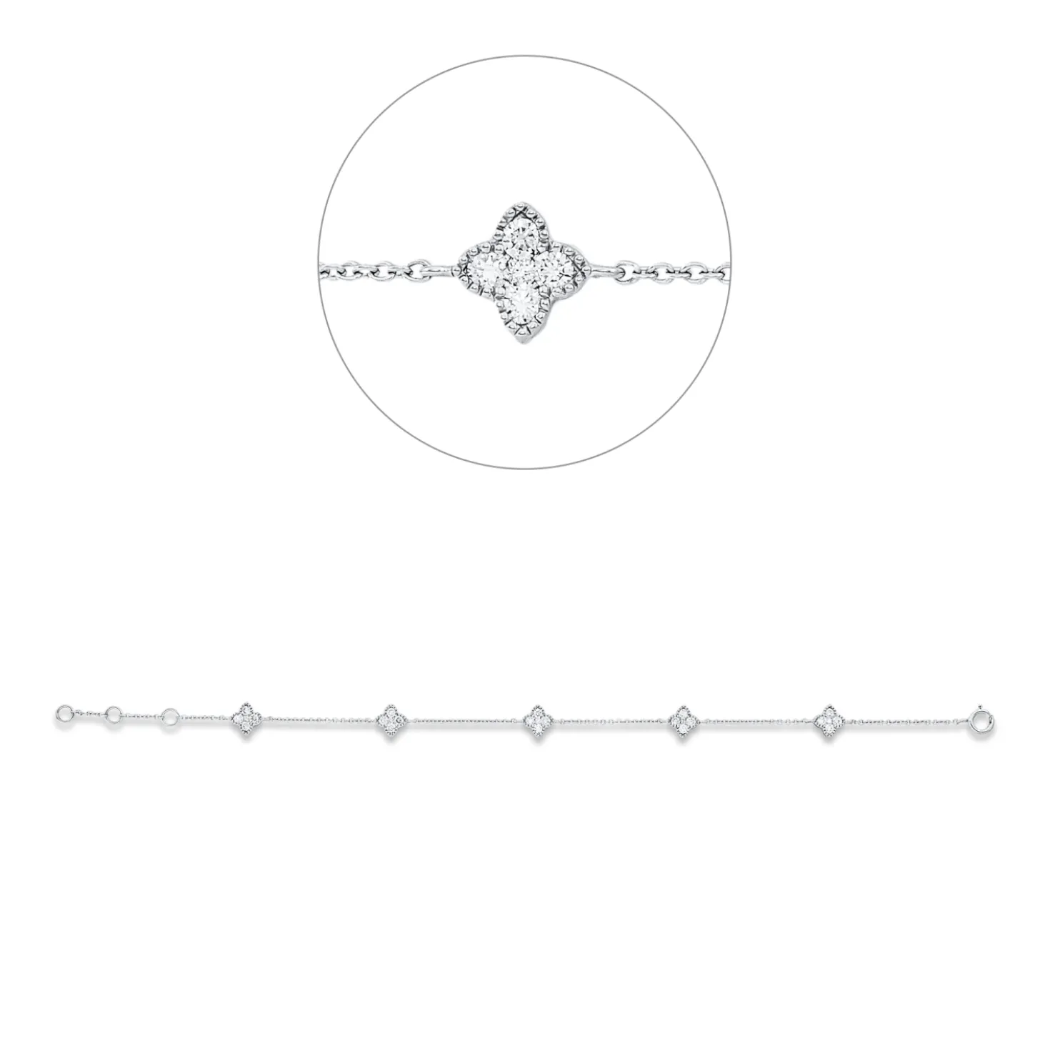 Armband 5 Blumen aus 750 Weißgold 25 Brillanten 0,61ct TW-SI B:6,3mm L:17,5cm