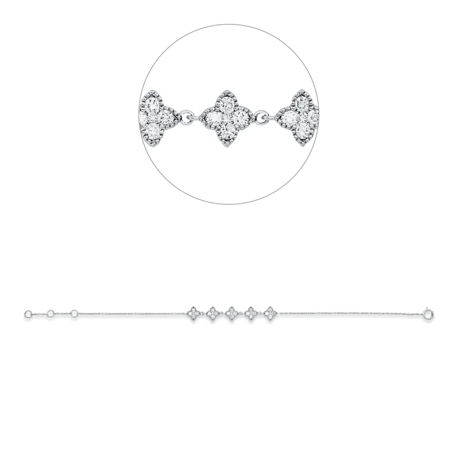 Armband 5 Blumen aus 750 Weißgold 25 Brillanten 0,59ct W-SI B:6,3mm L:17,5cm