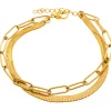 Armband flache Schlangenkette und Paper Clip Kette aus Edelstahl goldfarben 20cm