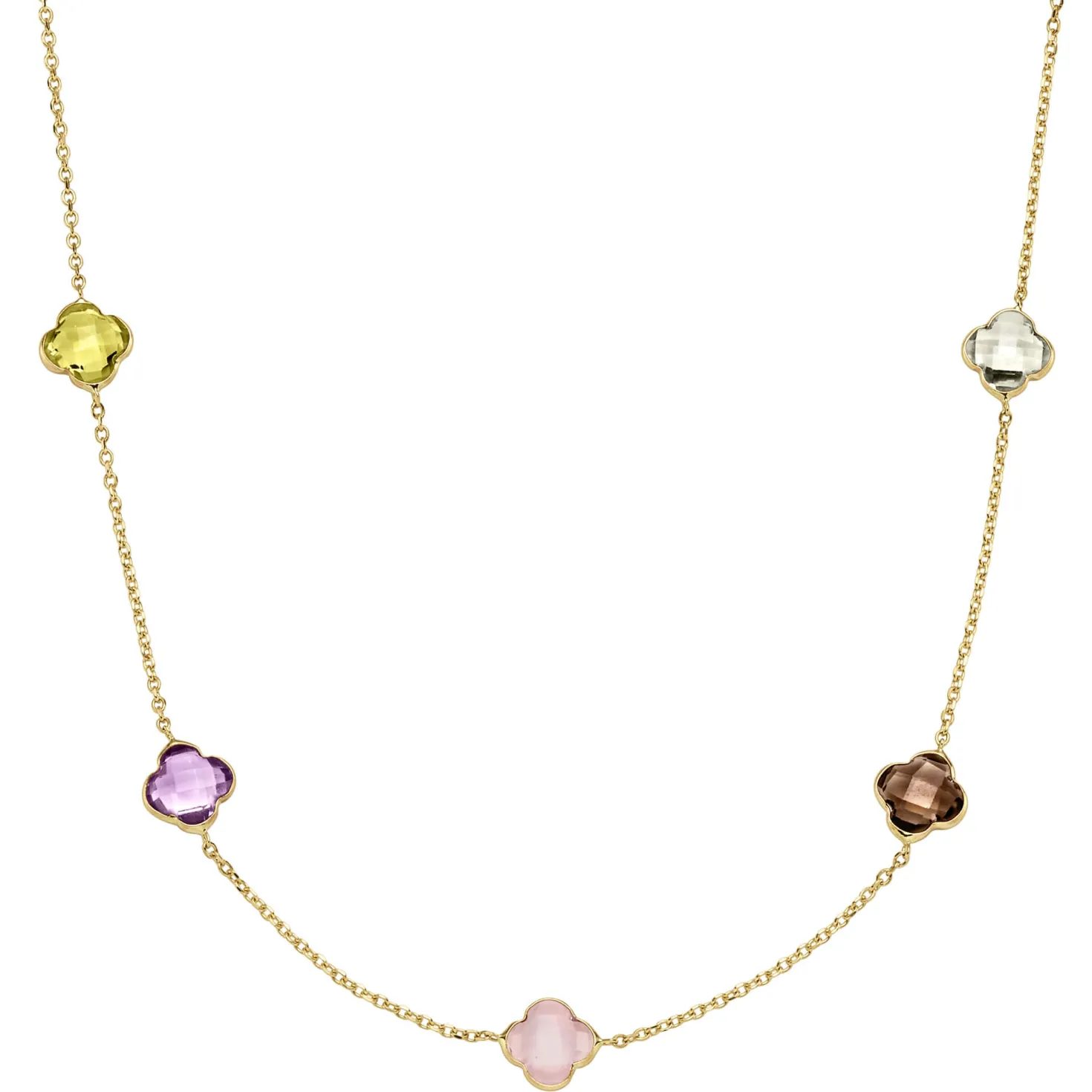Armband 585 Gold Gelbgold Kleeblatt Blumen Farbsteine Edelsteine multicolor 19cm