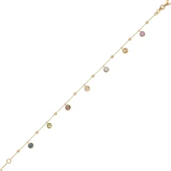 Armband 585 Gold Gelbgold mit Blautopas Amethyst Peridot Citrin Rauchquarz 19cm