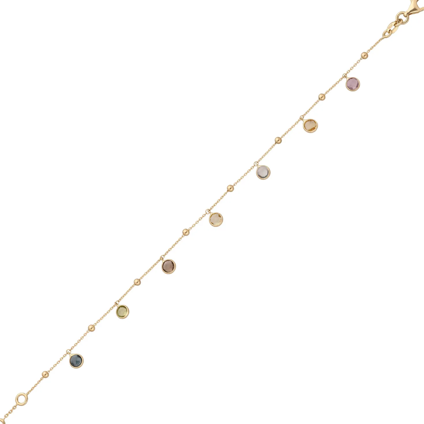 Armband 585 Gold Gelbgold mit Blautopas Amethyst Peridot Citrin Rauchquarz 19cm