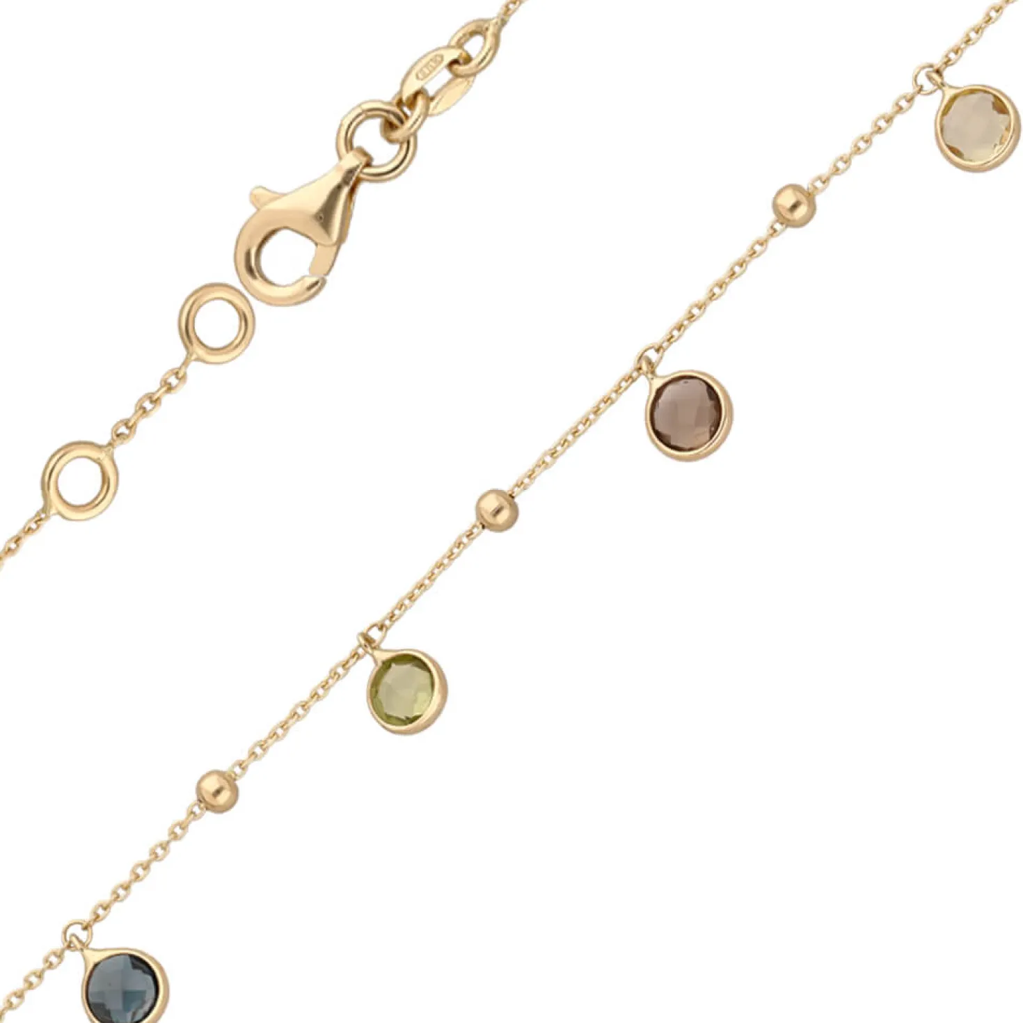 Armband 585 Gold Gelbgold mit Blautopas Amethyst Peridot Citrin Rauchquarz 19cm