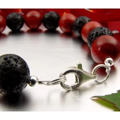 Armband Koralle Schaumkoralle & Lava & 925 Silber, Kugel rot-schwarz Armschmuck