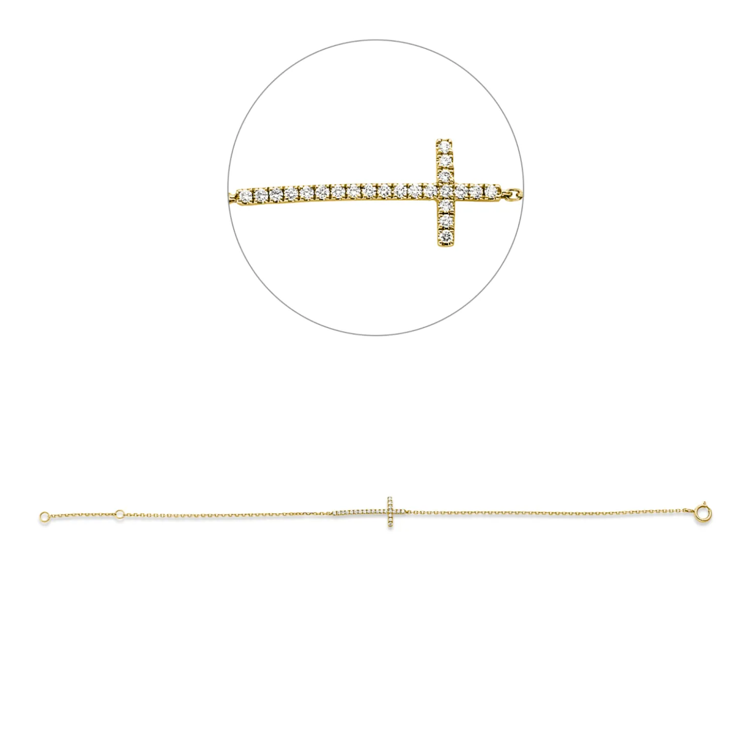 Armband Kreuz aus 750 Gold Gelbgold 23 Brillanten 0,09ct TW-SI L:18cm