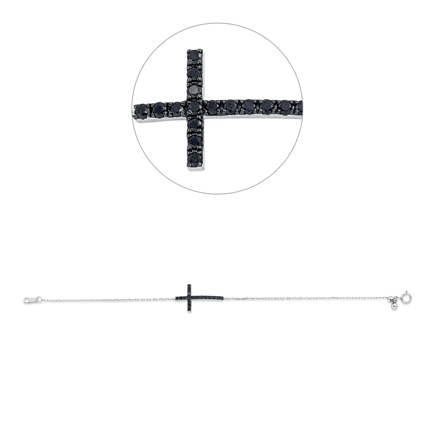 Armband Kreuz aus 750 Weißgold 18 Brillanten 0,31ct schwarz B:23,5mm L:17,8cm