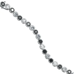 Armband mit Zirkonia schwarz weiß, 925 Silber rhodiniert, 19 cm