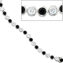 Armband mit Zirkonia schwarz weiß, 925 Silber rhodiniert, 19 cm
