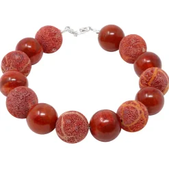 Armband Natur-Koralle Schaumkoralle rot-orange 925 Silber glatt & mit Poren
