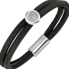 Armband 2-reihig mit 19 Brillanten 0.13Ct W/SI Leder schwarz 585 Gold Weißgold