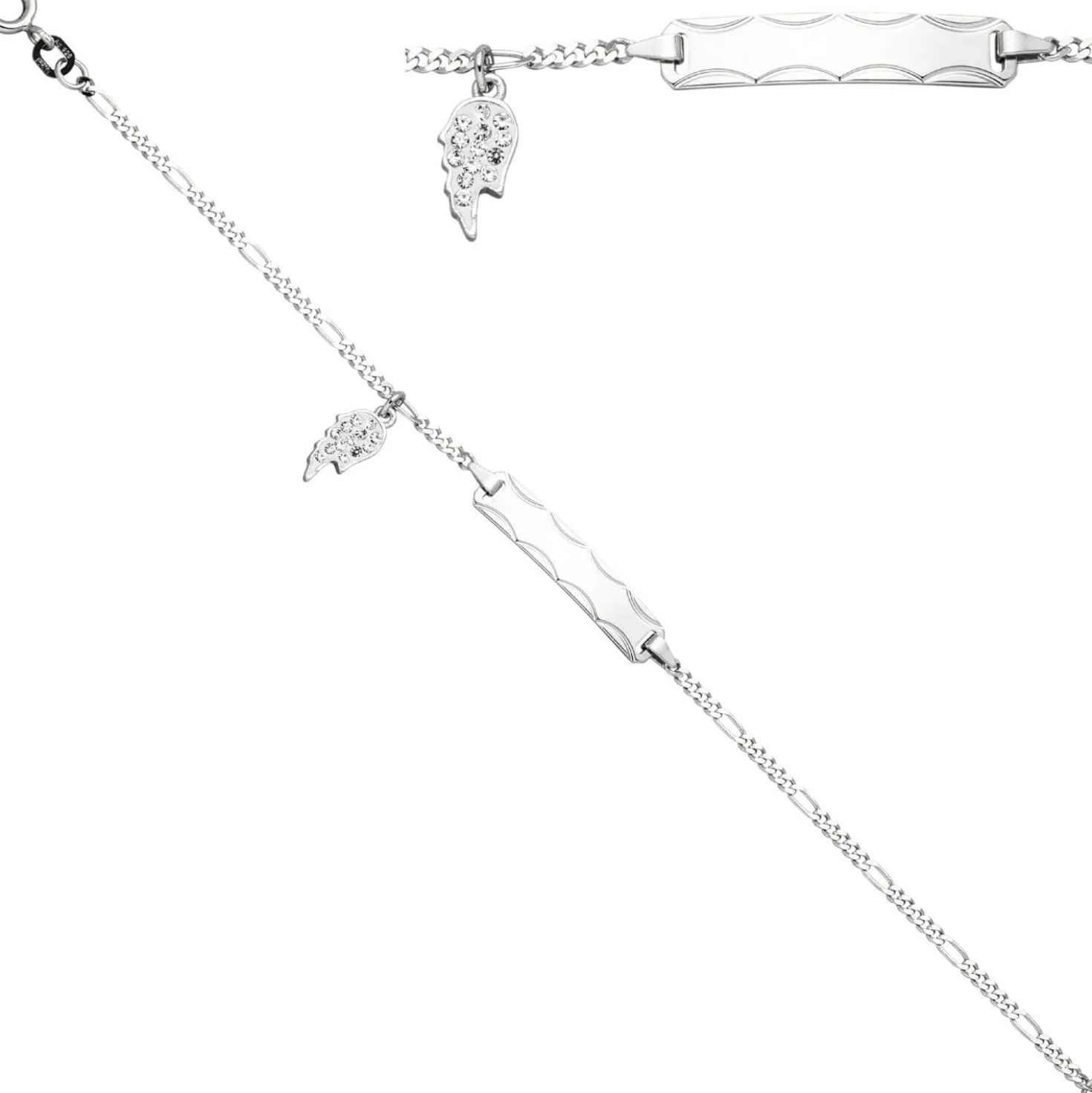 Armband Schildband Identband Flügel Engelsflügel 925 Silber 14 Zirkonia 16cm