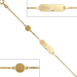 Armband Schildband mit Engel 585 Gold Gelbgold Kinder Armschmuck 14cm
