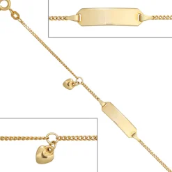 Armband Schildband mit Herz 585 Gold Gelbgold Kinder Armschmuck 14cm
