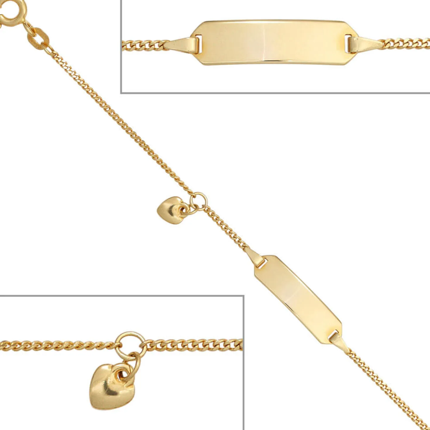 Armband Schildband mit Herz 585 Gold Gelbgold Kinder Armschmuck 14cm