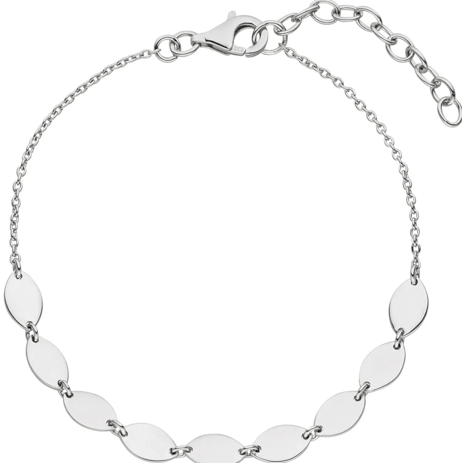 Armband 925 Silber rhodiniert Plättchen Rundankerkette Armschmuck 16-19cm