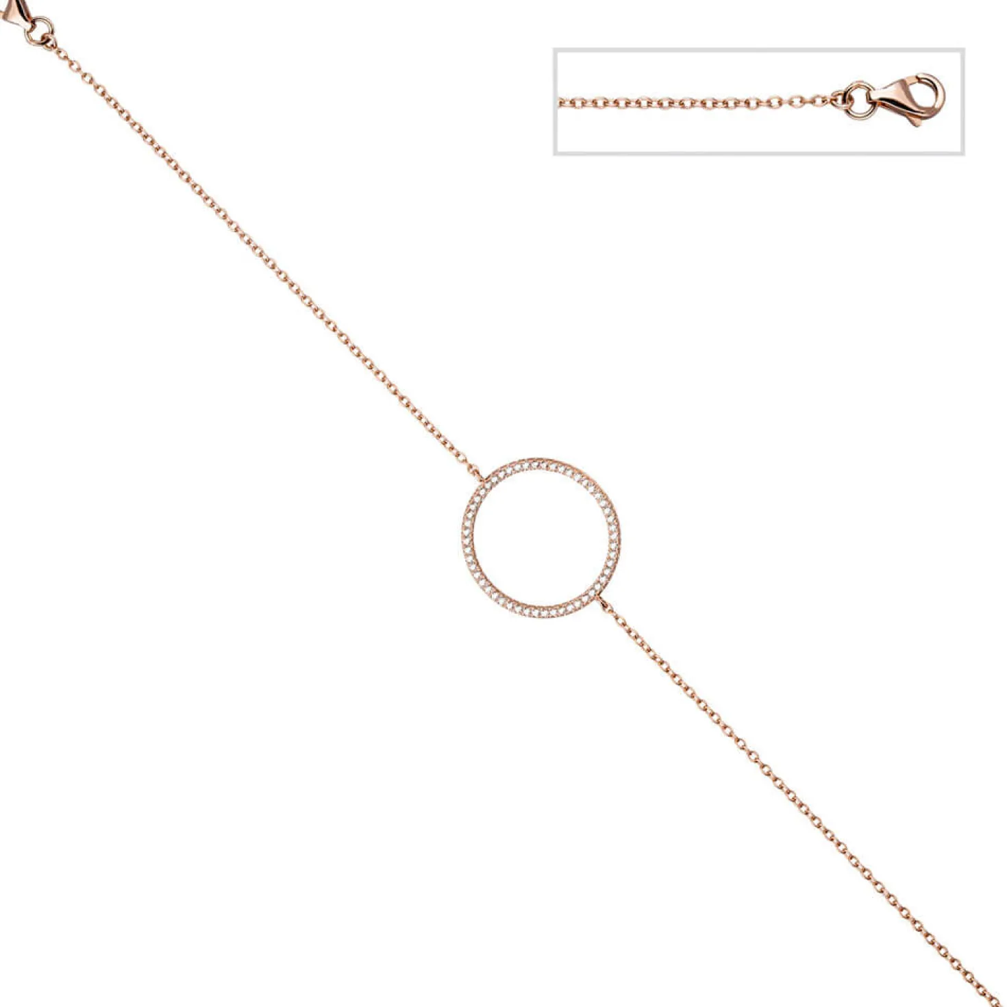 Armband 925 Silber rotgold vergoldet Kreis mit Zirkonia rundum 925 Silber 21cm