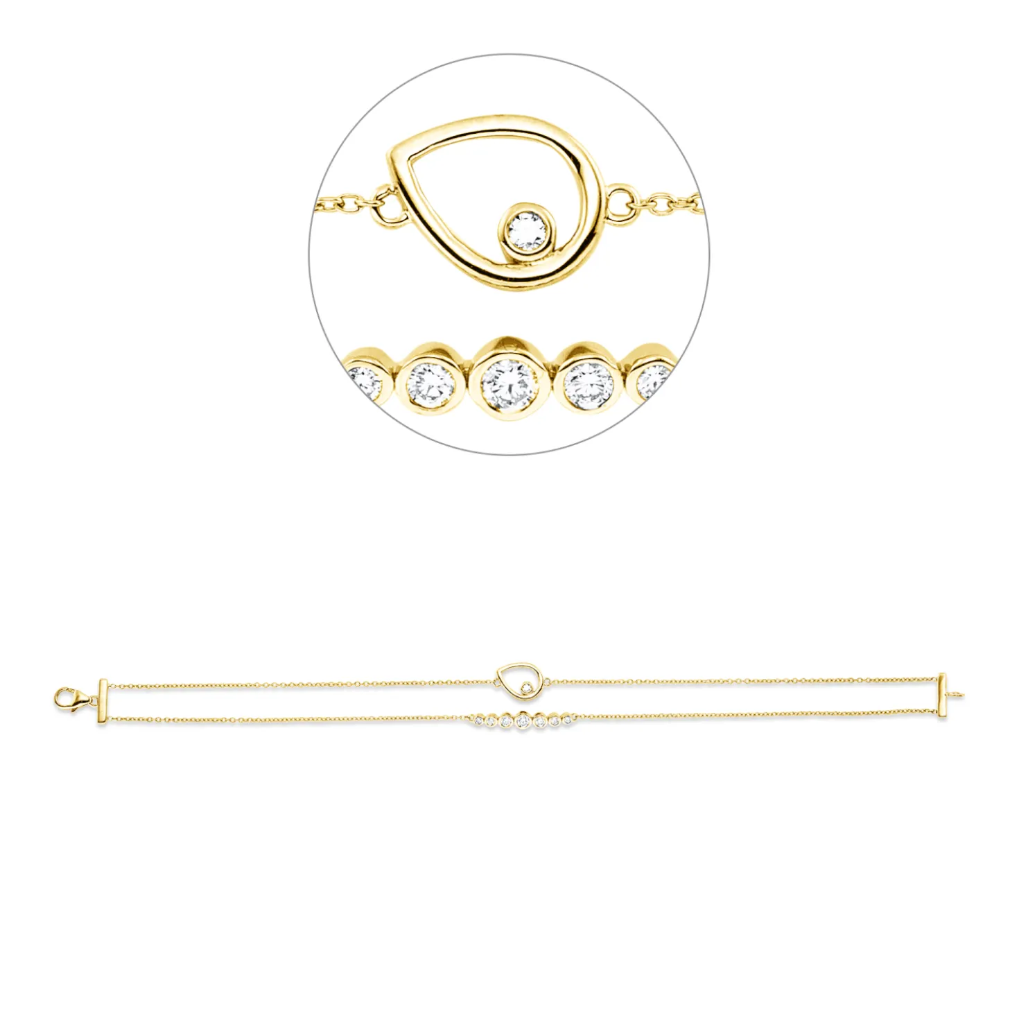 Armband Tropfen aus 750 Gelbgold 8 Diamanten 0,29ct TW-SI B:12mm L:19cm