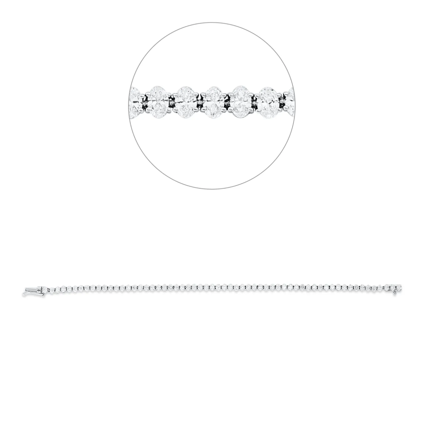 Armband 750 Weißgold 60 Diamanten Oval-Schliff 4,29ct F-VSI/SI B:3,4mm L:17,8cm