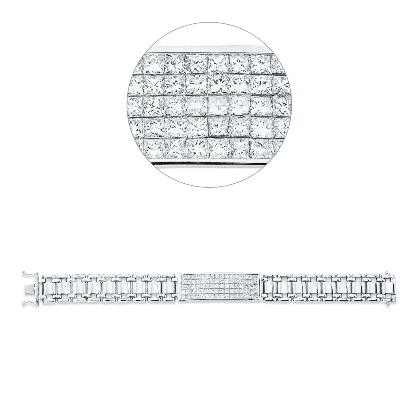 Armband 750 Weißgold 80 Diamanten Prinzess-Schliff 5,92ct F-VSI B:13,7mm L:17,8cm