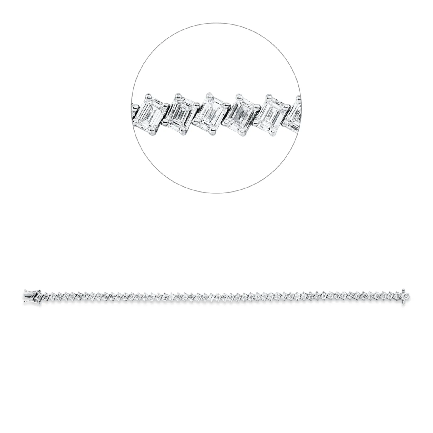 Armband 750 Weißgold 56 Diamanten Smaragd-Schliff 8,21ct F-VSI/SI B:4,6mm L:17,8cm