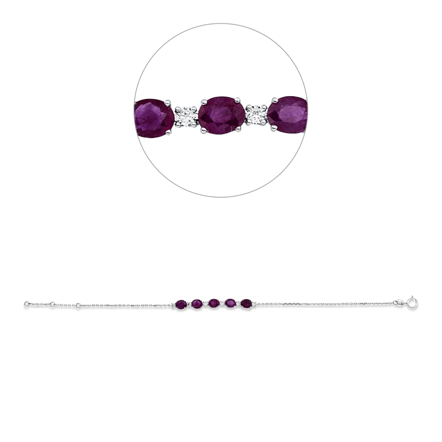 Armband 750 Weißgold 5 Rubine 2,27ct rot 6 Brillanten 0,2ct F-SI B:4,1mm L:17cm