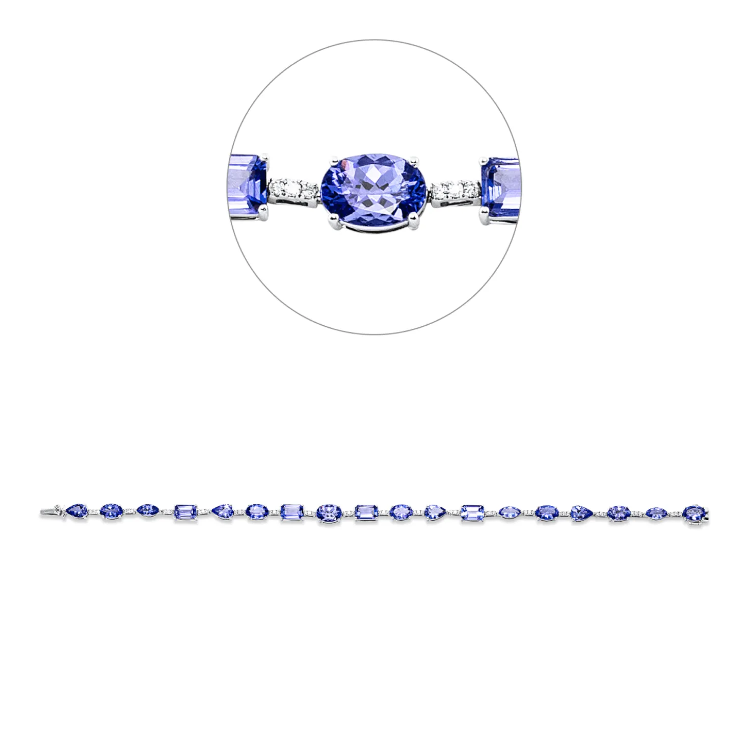 Armband 750 Weißgold 18 Tansanite 8,08ct blau 51 Brillanten 0,23ct F-VSI L:17,5cm