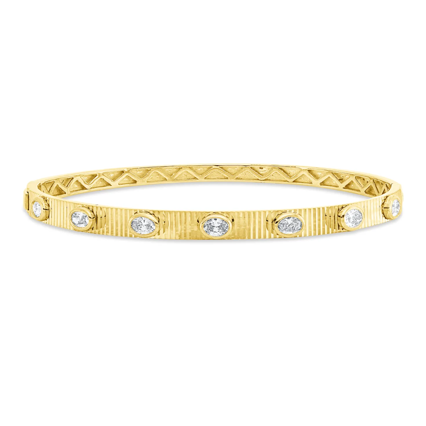 Armreif aus 750 Gelbgold 7 Diamanten Oval-Schliff 0,73ct TW-SI 47x56mm