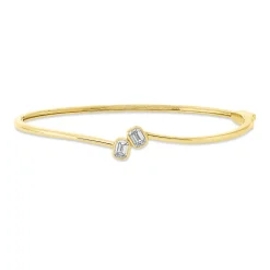 Armreif aus 750 Gelbgold 2 Diamanten Smaragd-Schliff 0,54ct TW-SI 50x60mm Zarge