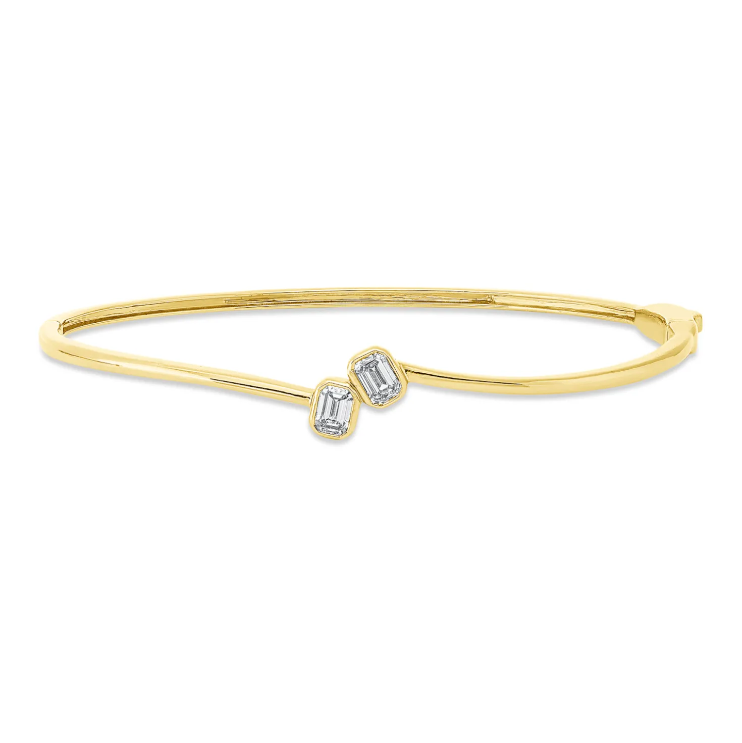 Armreif aus 750 Gelbgold 2 Diamanten Smaragd-Schliff 0,54ct TW-SI 50x60mm Zarge