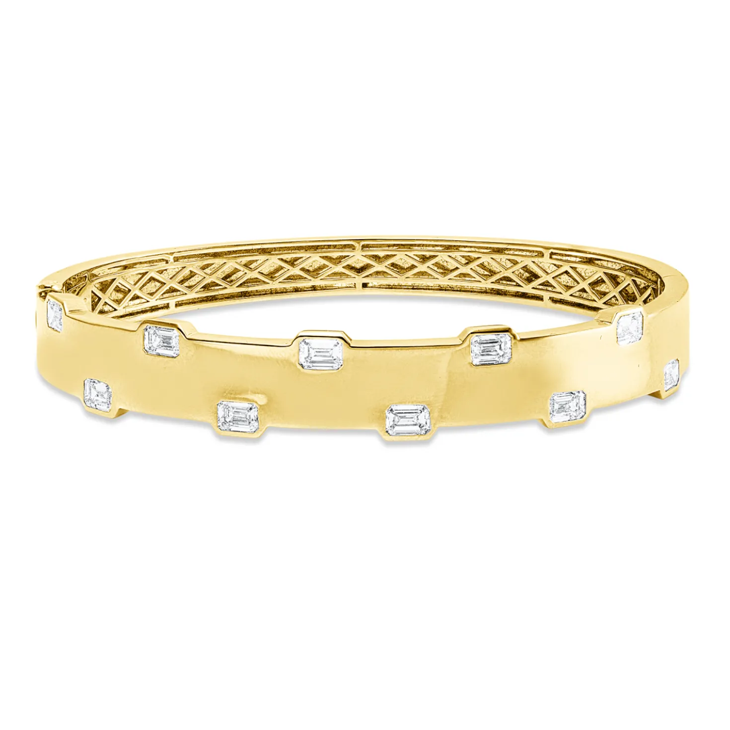 Armreif aus 750 Gelbgold 10 Diamanten Smaragd-Schliff 1,94ct TW-VSI 46x56mm